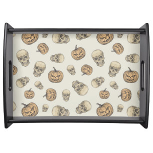 Skulls and Pumpkins Halloween Pattern Serving Tray