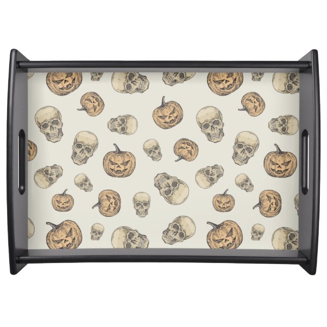 Skulls and Pumpkins Halloween Pattern Serving Tray (Front)