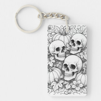 skulls and pumpkins keychain