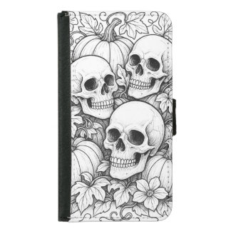 skulls and pumpkins samsung galaxy wallet case