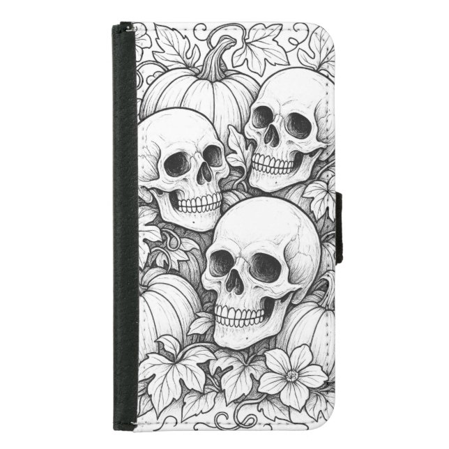 skulls and pumpkins  samsung galaxy wallet case (Front)