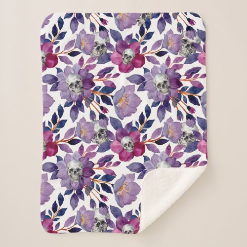 Skulls and Purple Flowers Gothic Chic Blanket