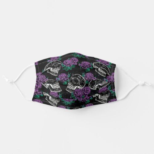 Skulls and Purple Roses  Dark Gothic Grunge Glam Adult Cloth Face Mask