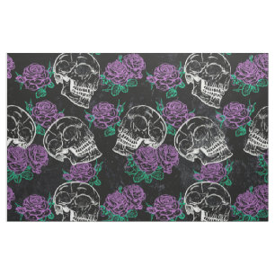 Skulls and Purple Roses   Dark Gothic Grunge Glam Fabric