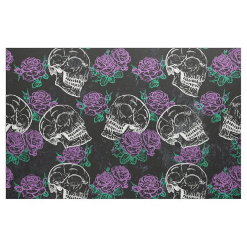 Skulls and Purple Roses  Dark Gothic Grunge Glam Fabric