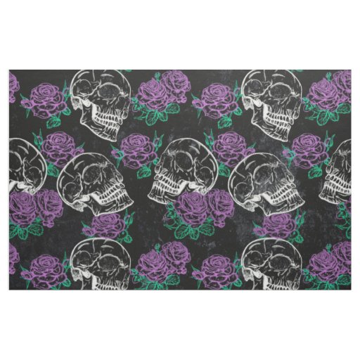 Skulls and Purple Roses | Dark Gothic Grunge Glam Fabric