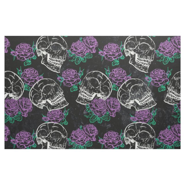 Skulls and Purple Roses | Dark Gothic Grunge Glam Fabric (Yard)