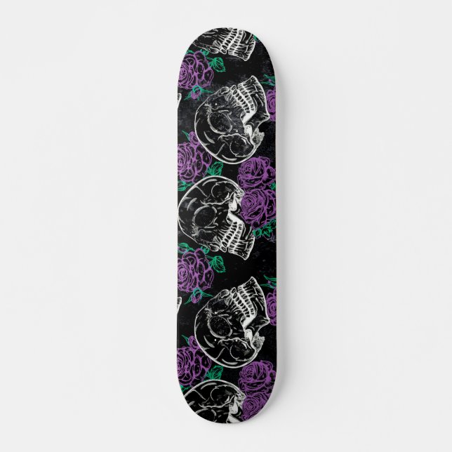 Skulls and Purple Roses | Dark Gothic Grunge Glam Skateboard (Front)