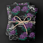 Skulls and Purple Roses | Dark Gothic Grunge Glam Wrapping Paper Sheets<br><div class="desc">#abstractart Rich jewel toned 90s gothic grunge in a seamless pattern of chalk sugar skulls accented with deep royal purple roses on a crushed velvet chalkboard texture background inspired by Halloween and Mexican Day of the Dead (dia de los muertos). The modern contemporary mixed medium design adds the perfect pop...</div>