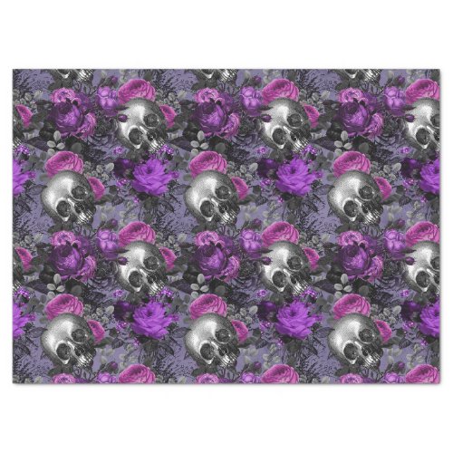 Skulls and Purple Roses on Light Purple Decoupage Tissue Paper