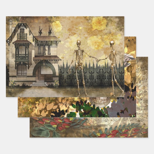 Skulls and Raven Creepy Wrapping Paper Sheets (Set)