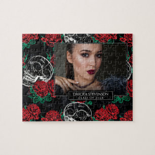 Skulls and Red Roses Glam Goth Graduation Photo Jigsaw Puzzle