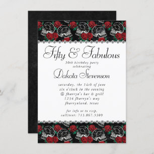 Skulls and Red Roses   Modern Goth 50 and Fabulous Invitation