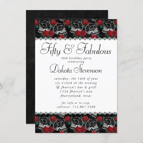 Skulls and Red Roses  Modern Goth 50 and Fabulous Invitation