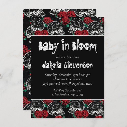Skulls and Red Roses  Modern Goth Baby in Bloom I Invitation