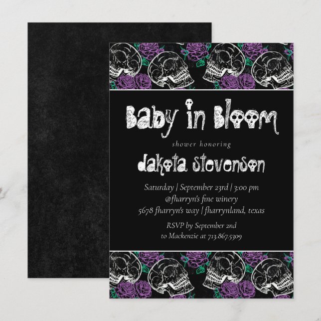 Skulls and Red Roses | Modern Goth Baby in Bloom I Invitation (Front/Back)