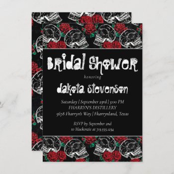 Skulls And Red Roses | Modern Gothic Bridal Shower Invitation by JustFharryn at Zazzle