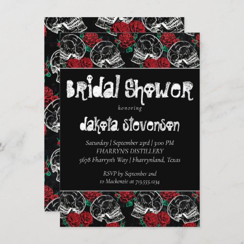 Skulls and Red Roses  Modern Gothic Bridal Shower Invitation
