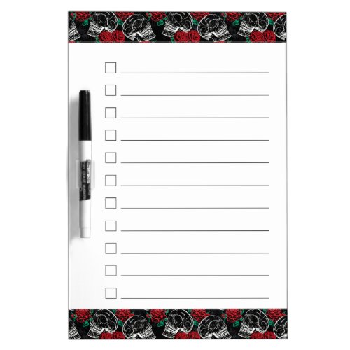 Skulls and Red Roses  Modern Gothic Checklist Dry Erase Board