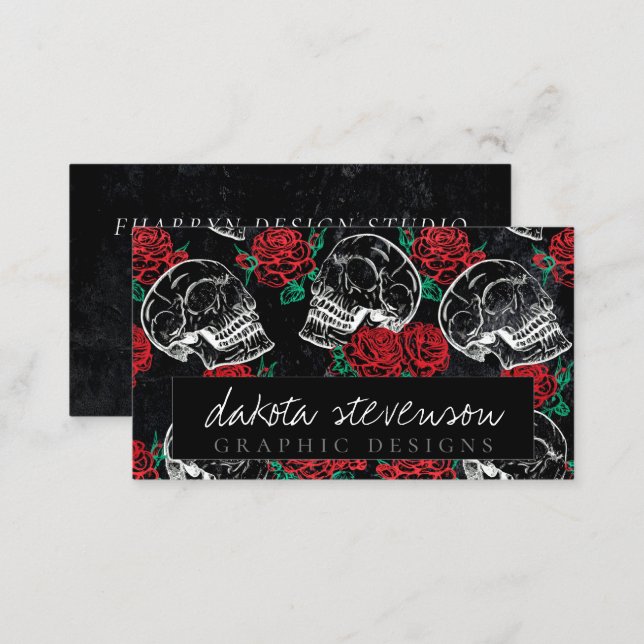 Skulls and Red Roses | Modern Gothic Glam Branding Business Card (Front/Back)