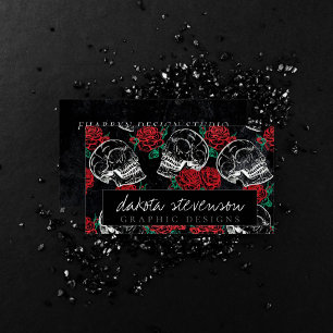 Skulls and Red Roses Modern Gothic Glam Branding Business Card