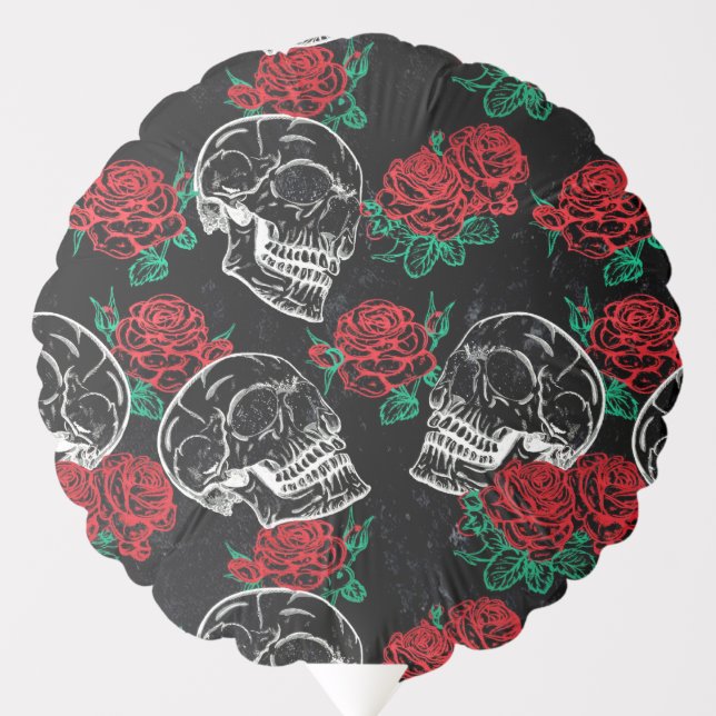Skulls and Red Roses | Modern Gothic Glam Grunge Balloon (Front)