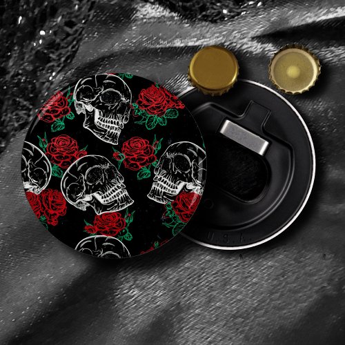 Skulls and Red Roses  Modern Gothic Glam Grunge Bottle Opener