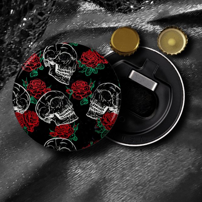 Skulls and Red Roses | Modern Gothic Glam Grunge Bottle Opener (Creator Uploaded)