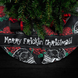 Skulls and Red Roses Modern Gothic Glam Grunge Brushed Polyester Tree Skirt