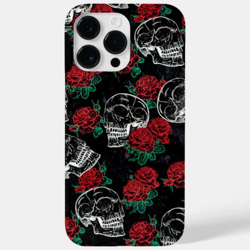 Skulls and Red Roses  Modern Gothic Glam Grunge Case_Mate iPhone 14 Pro Max Case