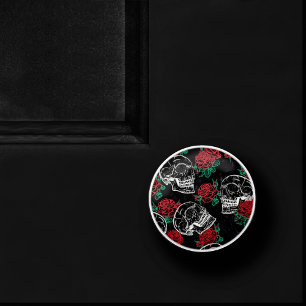 Skulls and Red Roses   Modern Gothic Glam Grunge Ceramic Knob
