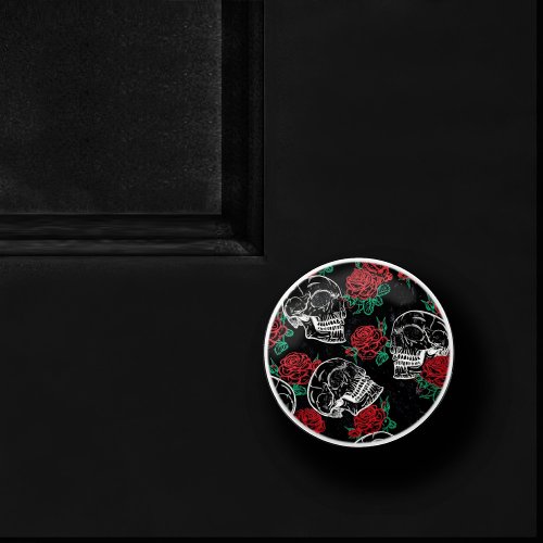 Skulls and Red Roses  Modern Gothic Glam Grunge Ceramic Knob