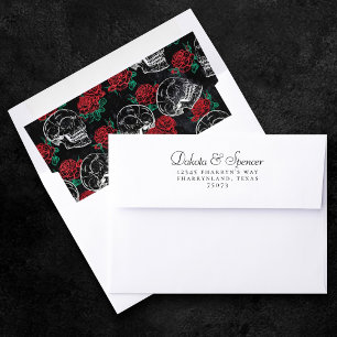 Skulls and Red Roses Modern Gothic Glam Grunge Envelope Liner