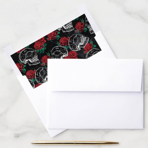 Skulls and Red Roses  Modern Gothic Glam Grunge Envelope Liner