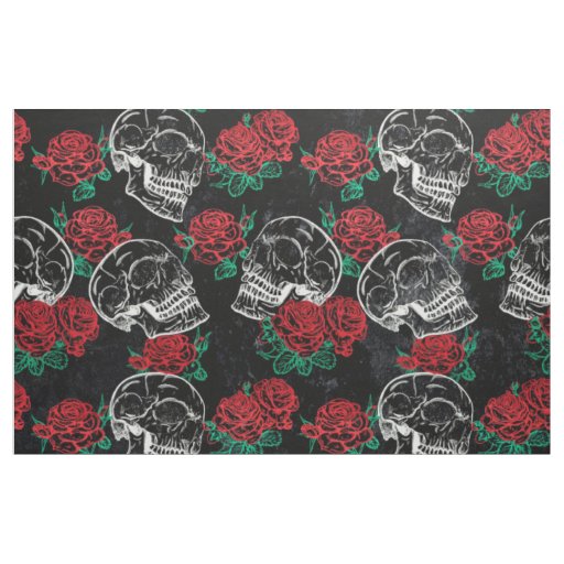Skulls and Red Roses | Modern Gothic Glam Grunge Fabric