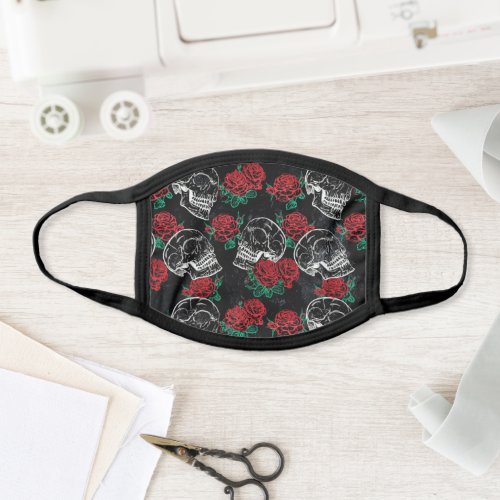 Skulls and Red Roses  Modern Gothic Glam Grunge Face Mask