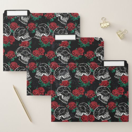 Skulls and Red Roses  Modern Gothic Glam Grunge File Folder