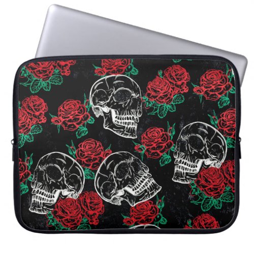 Skulls and Red Roses  Modern Gothic Glam Grunge Laptop Sleeve