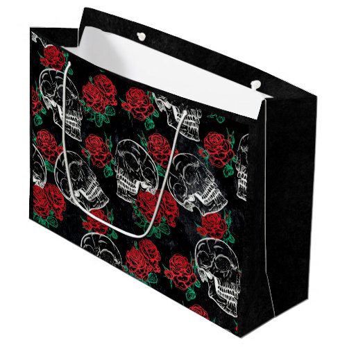 Skulls and Red Roses  Modern Gothic Glam Grunge Large Gift Bag