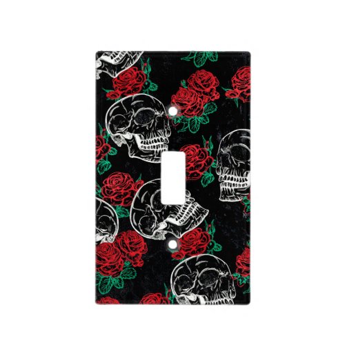 Skulls and Red Roses  Modern Gothic Glam Grunge Light Switch Cover