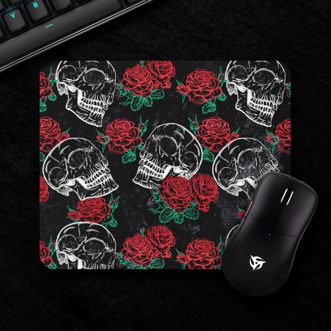 Skulls and Red Roses | Modern Gothic Glam Grunge Mouse Pad (Creator Uploaded)