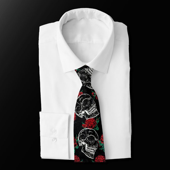 Skulls and Red Roses | Modern Gothic Glam Grunge Neck Tie (Creator Uploaded)