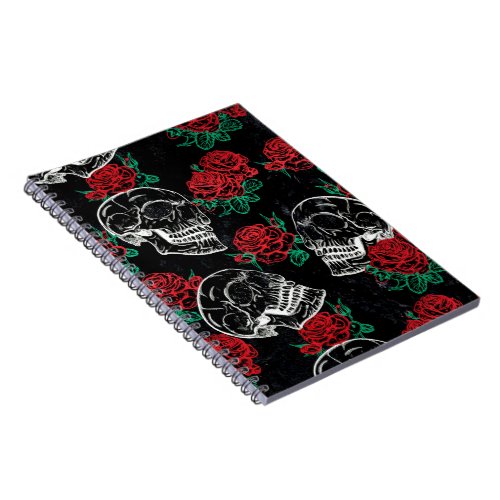 Skulls and Red Roses  Modern Gothic Glam Grunge Notebook