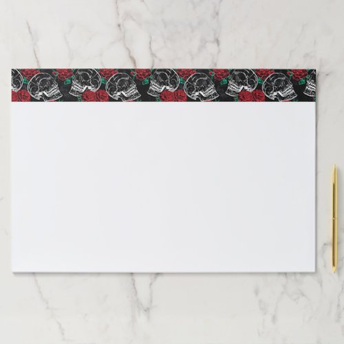 Skulls and Red Roses  Modern Gothic Glam Grunge Paper Pad