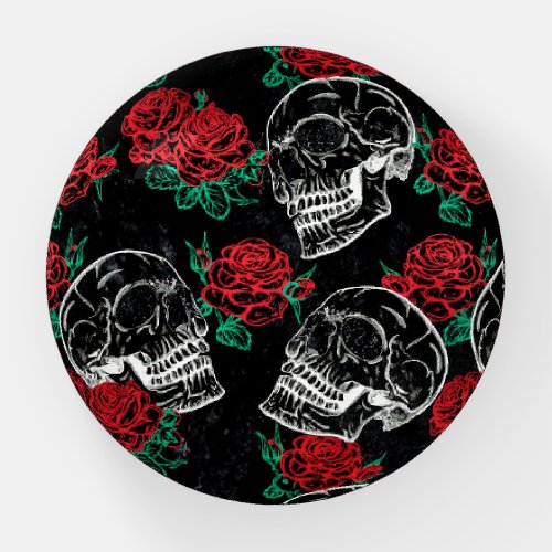 Skulls and Red Roses  Modern Gothic Glam Grunge Paperweight