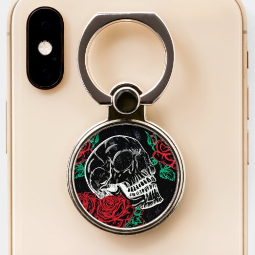 Skulls and Red Roses  Modern Gothic Glam Grunge Phone Ring Stand