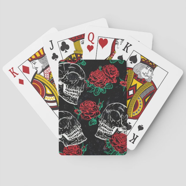 Skulls and Red Roses | Modern Gothic Glam Grunge Poker Cards (Back)