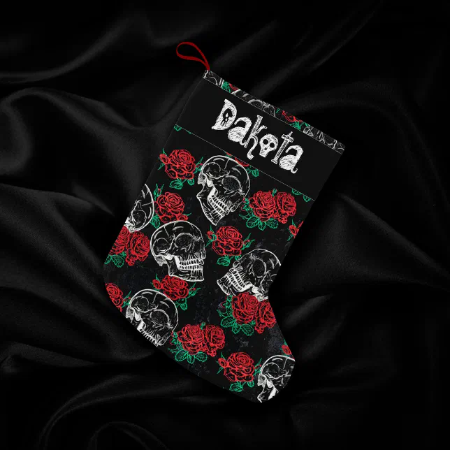 Skulls and Red Roses | Modern Gothic Glam Grunge Small Christmas Stocking