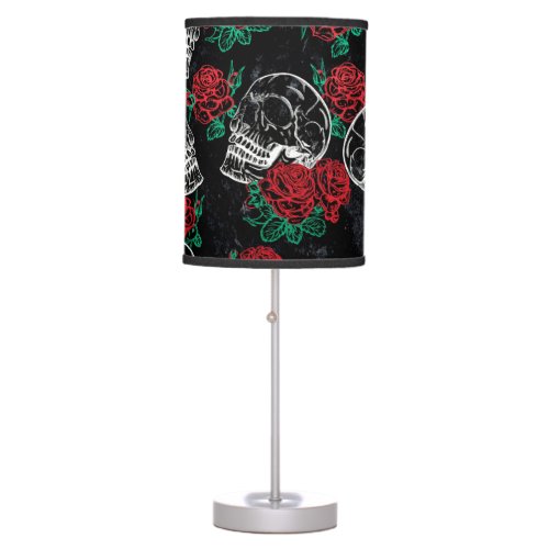 Skulls and Red Roses  Modern Gothic Glam Grunge Table Lamp