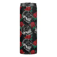 Skull Red Roses Stainless Steel 20oz Tumbler Travel Mug, Gothic